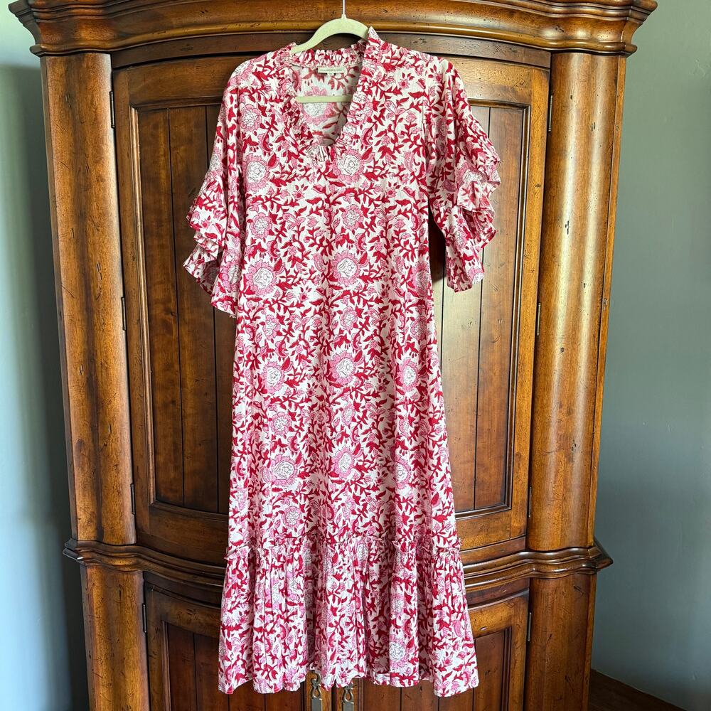 FITZROY & WILLA XS Red Pink Floral Soleil Maxi Dress